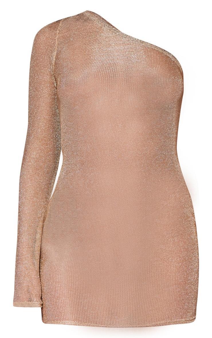 Gold Metallic Knit One Sleeve Bodycon Dress Product Image