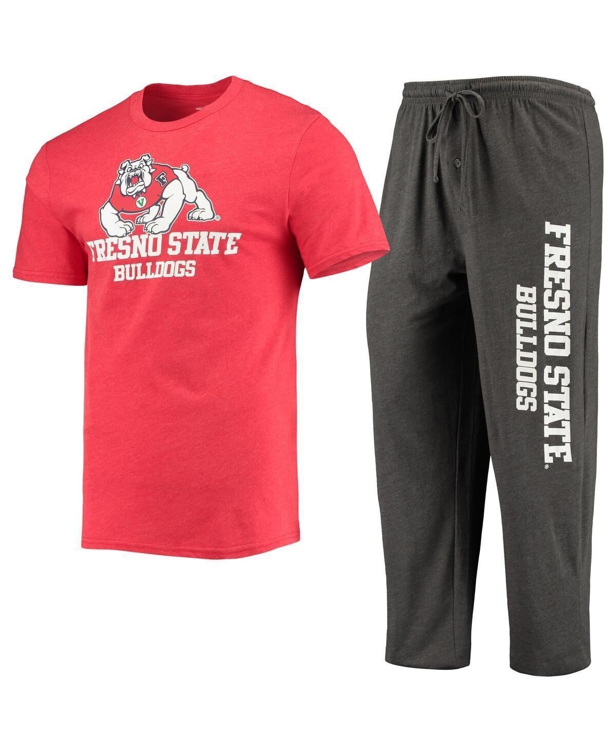 Mens Concepts Sport Heathered Charcoal/Red Fresno State Bulldogs Meter T-Shirt & Pants Sleep Set Grey Product Image