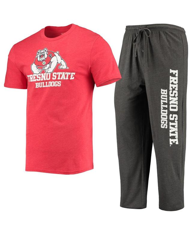 Mens Concepts Sport Heathered Charcoal/Red Fresno State Bulldogs Meter T-Shirt & Pants Sleep Set Grey Product Image