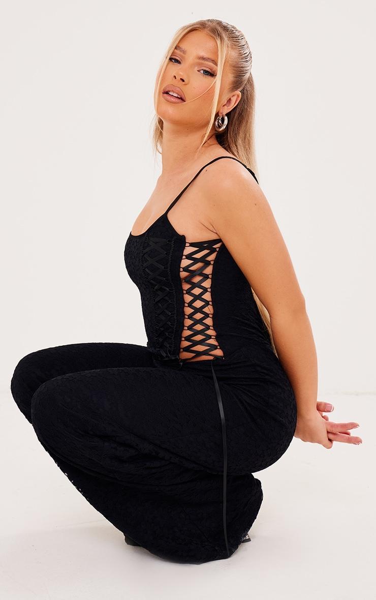 Black Lace Lace Up Strappy Jumpsuit Product Image