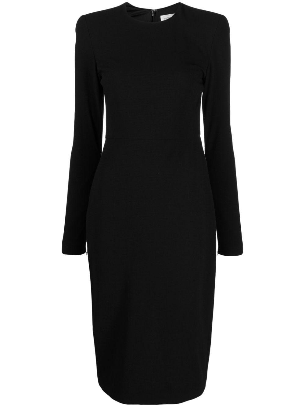 Round-neck Fitted-waist Dress In Black Product Image