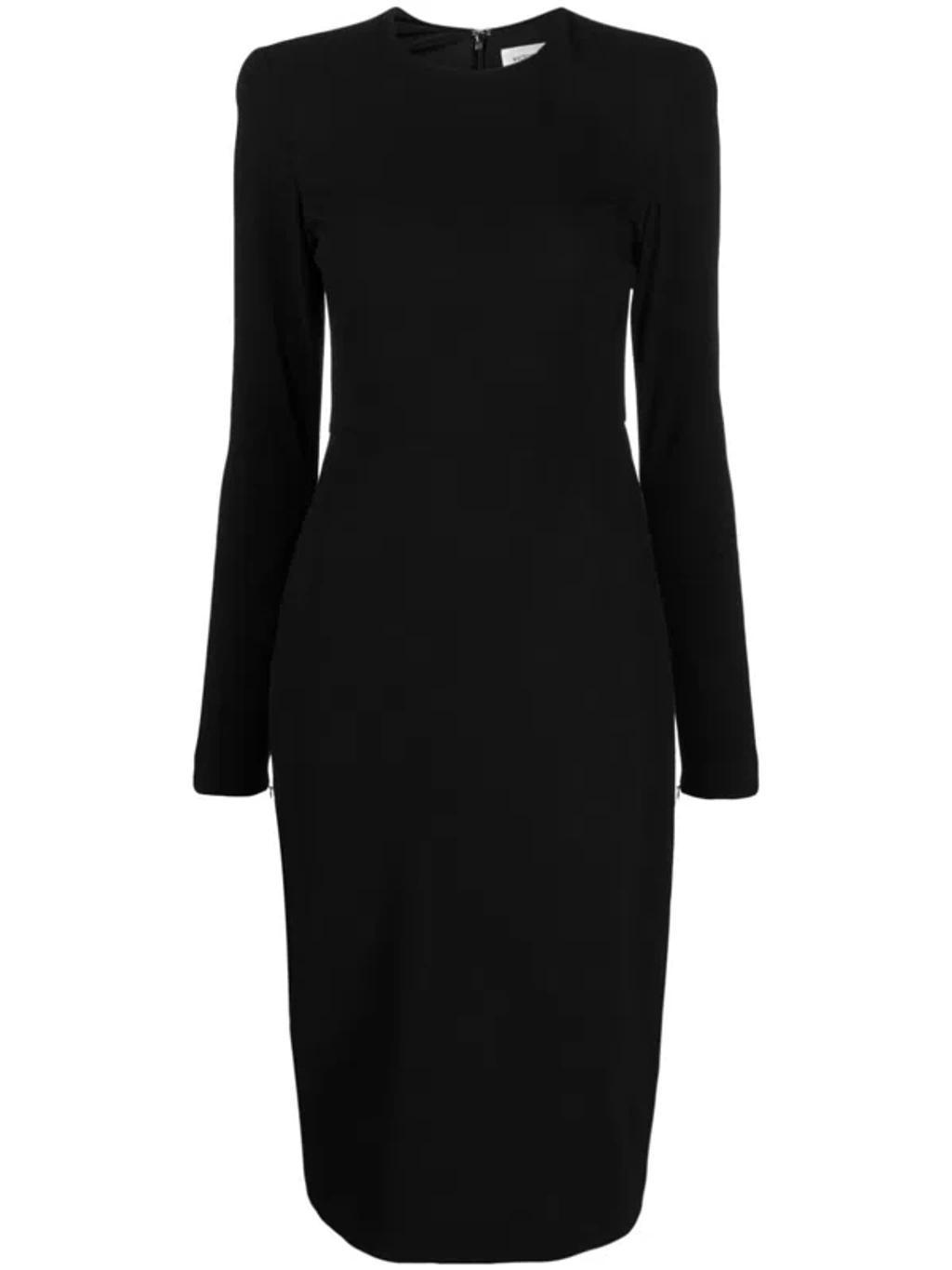 Round-neck Fitted-waist Dress In Black Product Image