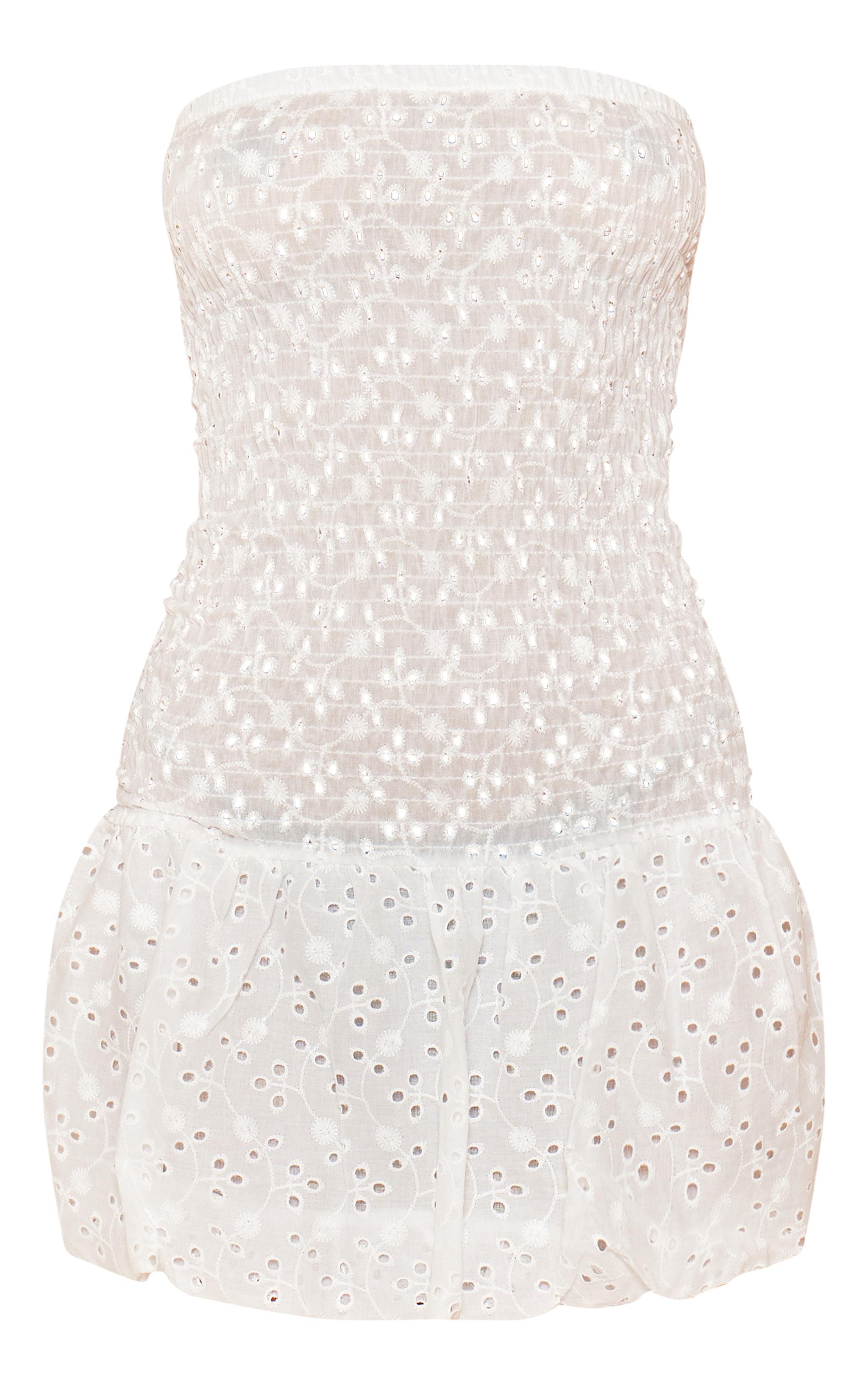 White Broderie Puffball Mini Dress Product Image