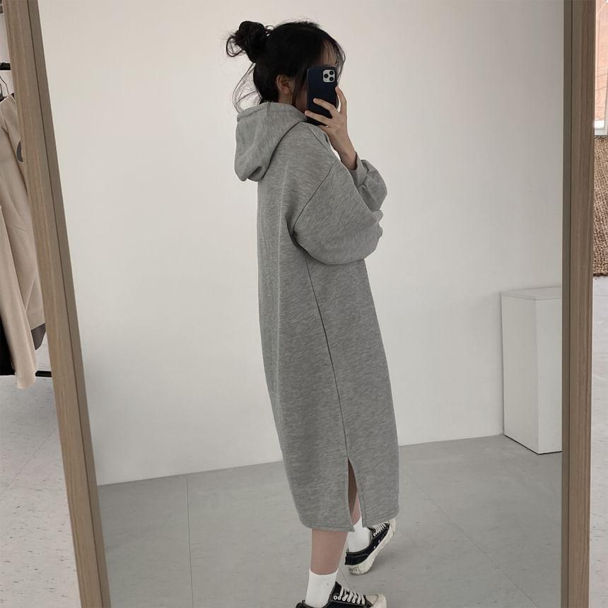 Long Sleeve Round Neck Loose Fit Hoodie Dress Product Image