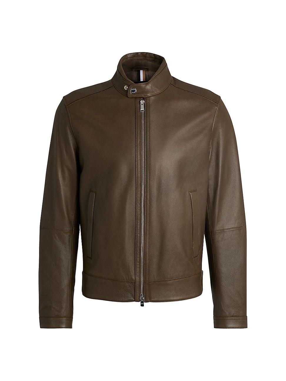 Mens Regular-Fit Jacket in Grained Leather Product Image