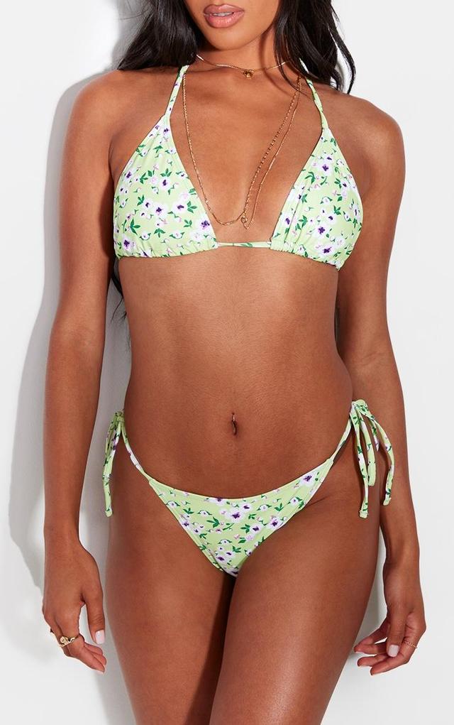 Green Ditsy Floral Print Tie Side Bikini Bottoms Product Image