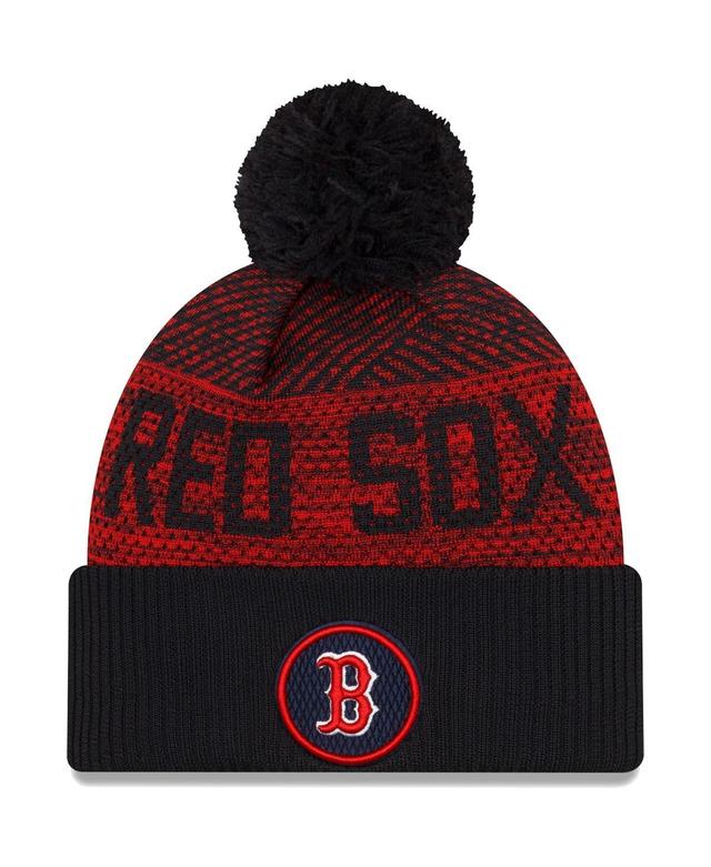 Mens New Era Boston Red Sox Authentic Collection Sport Cuffed Knit Hat with Pom, Blue Product Image