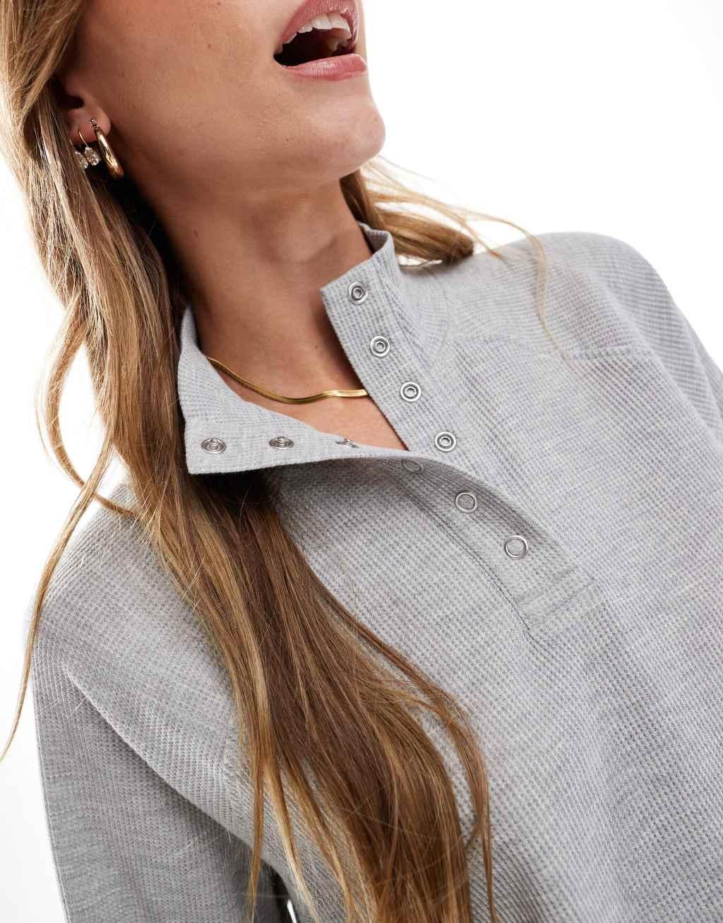 ASOS DESIGN crop boxy long sleeve henley in waffle gray heather Product Image