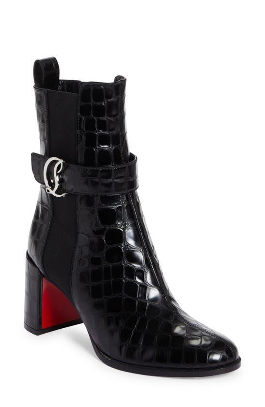 CHRISTIAN LOUBOUTIN Croc Embossed Chelsea Boot In Black Product Image