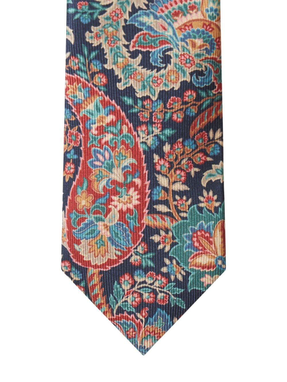 Floral Print Silk Tie In Blue Product Image