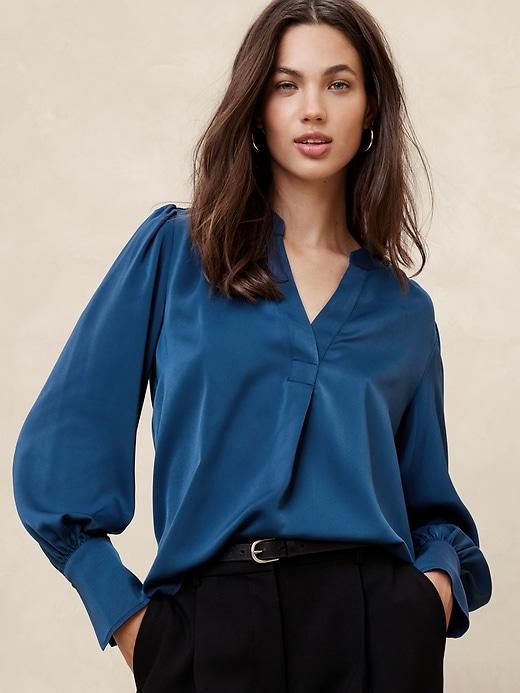 Crepe Volume-Sleeve Blouse Product Image