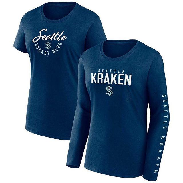 Womens Fanatics Branded Deep Sea Blue Seattle Kraken Long and Short Sleeve Two-Pack T-Shirt Set Product Image