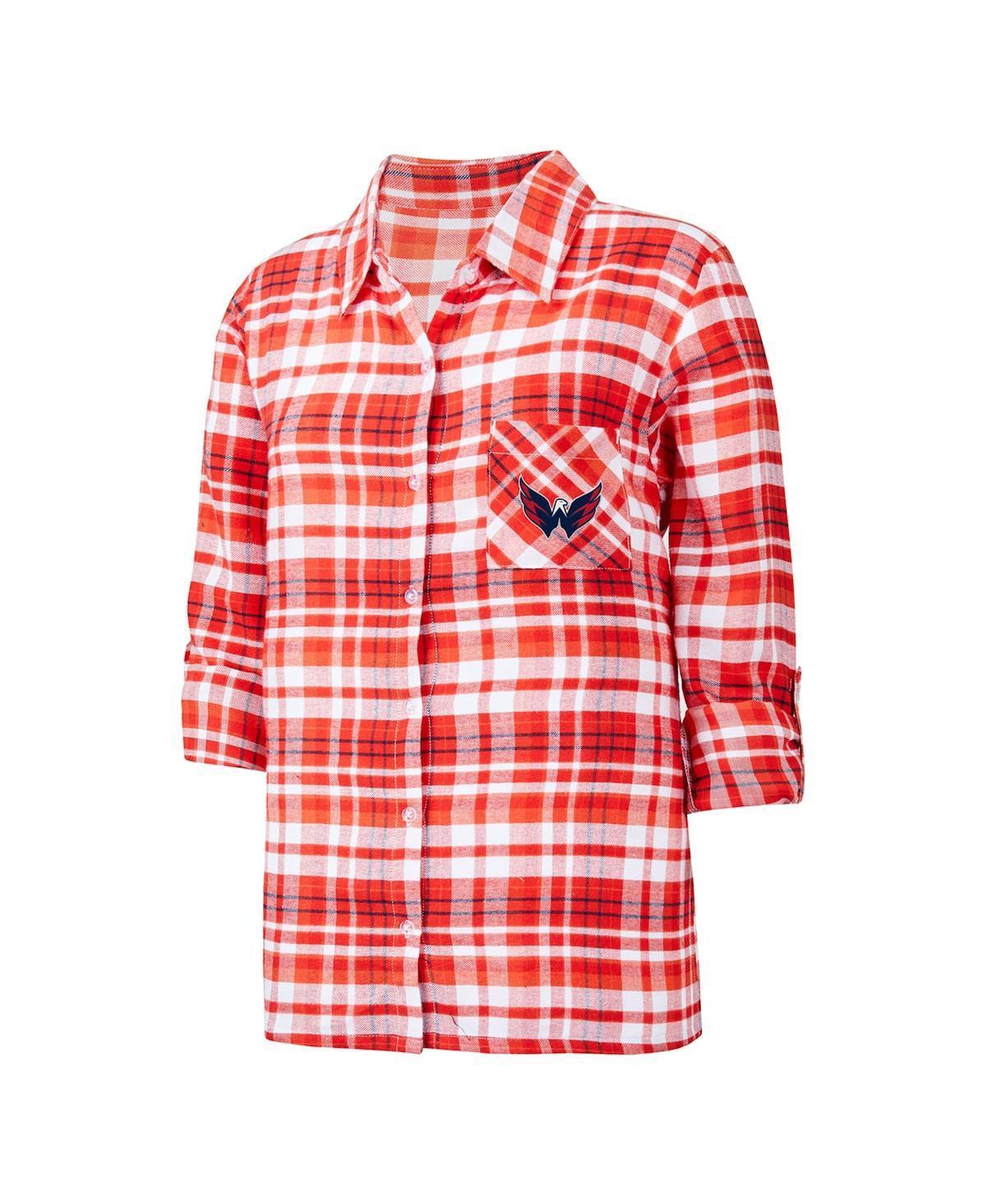 Womens Concepts Sport Red Washington Capitals Mainstay Flannel Full-Button Three-Quarter Sleeve Nightshirt Product Image