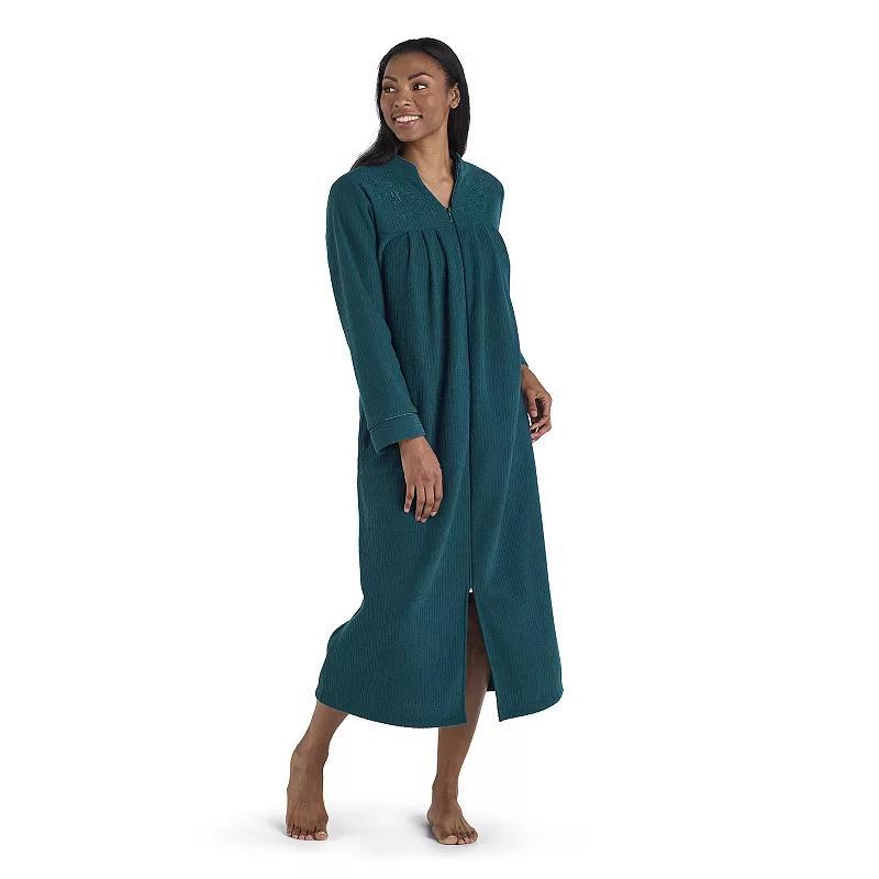 Womens Miss Elaine Essentials Brushed Back Terry Long Zip Robe Green Product Image