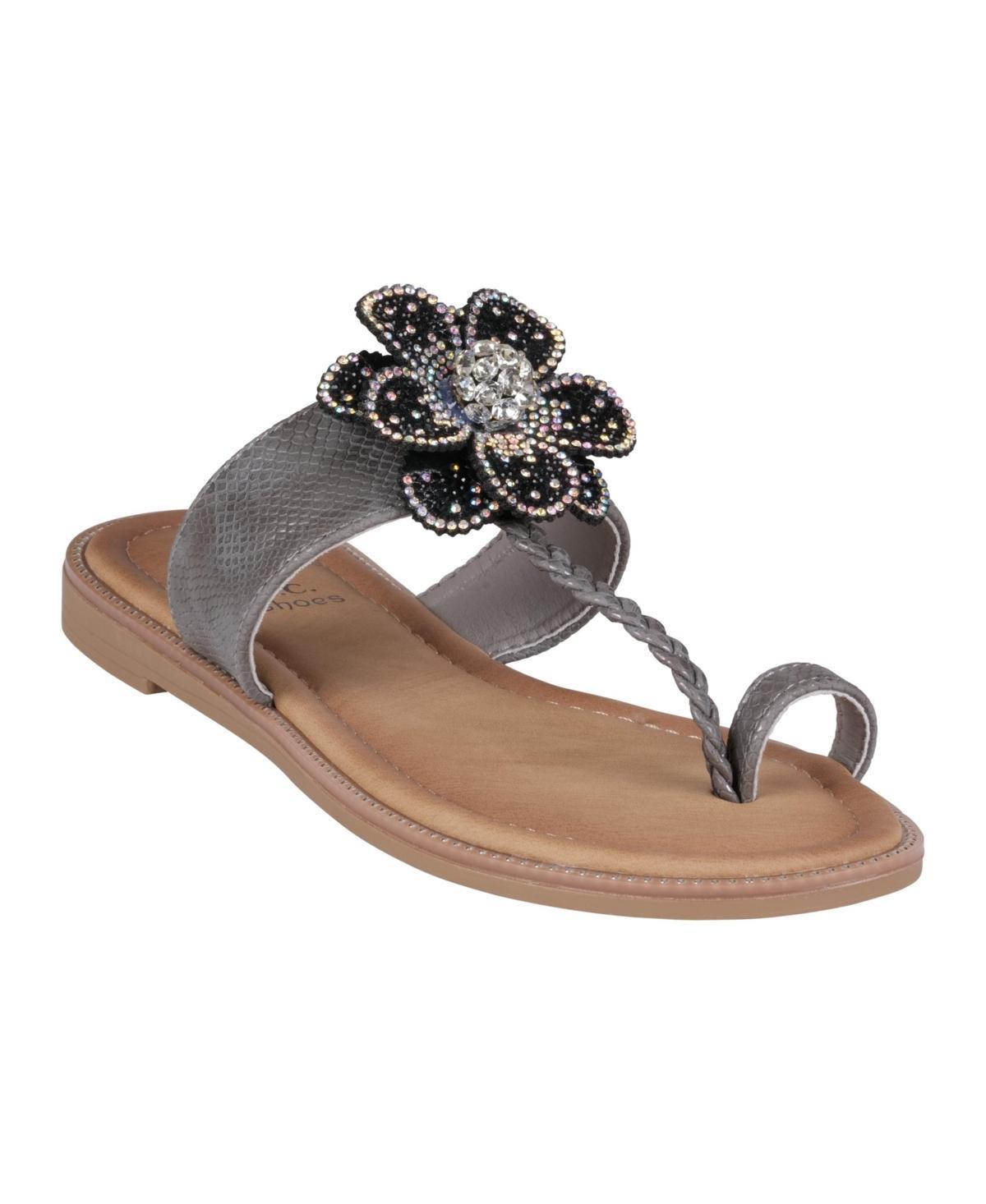 Gc Shoes Womens Blossom Flower Embellished Toe Ring Flat Sandals Product Image