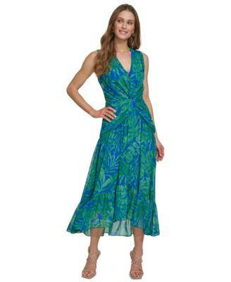 Women's Printed V-Neck Twist-Front A-Line Dress Product Image