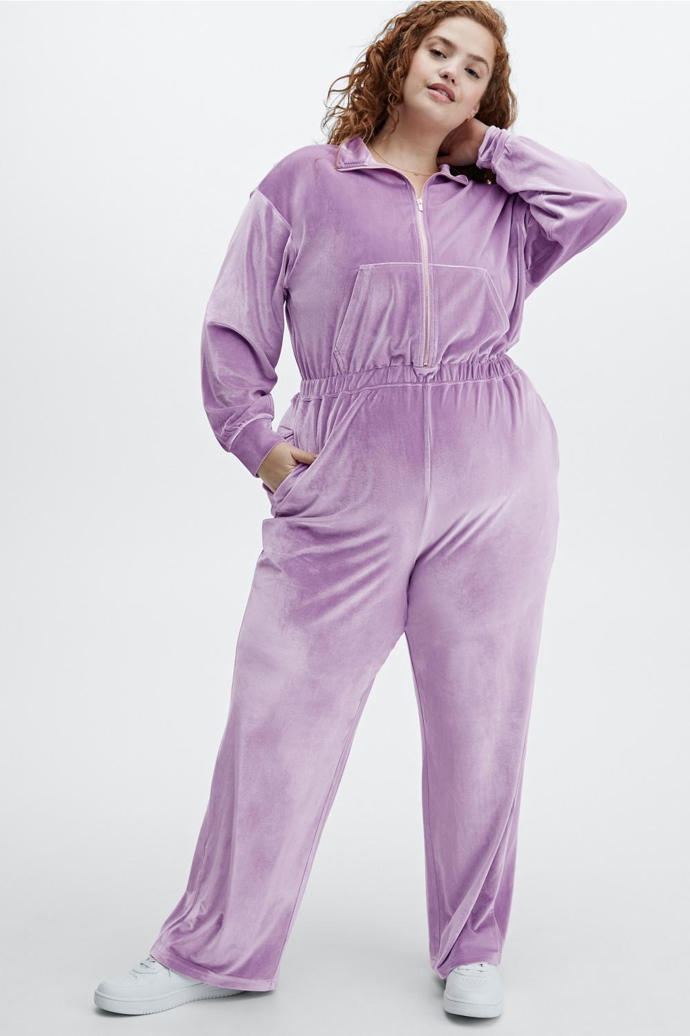 Fabletics Velour Zip-Up Wide Leg Onesie Womens purple plus Size 4X Product Image