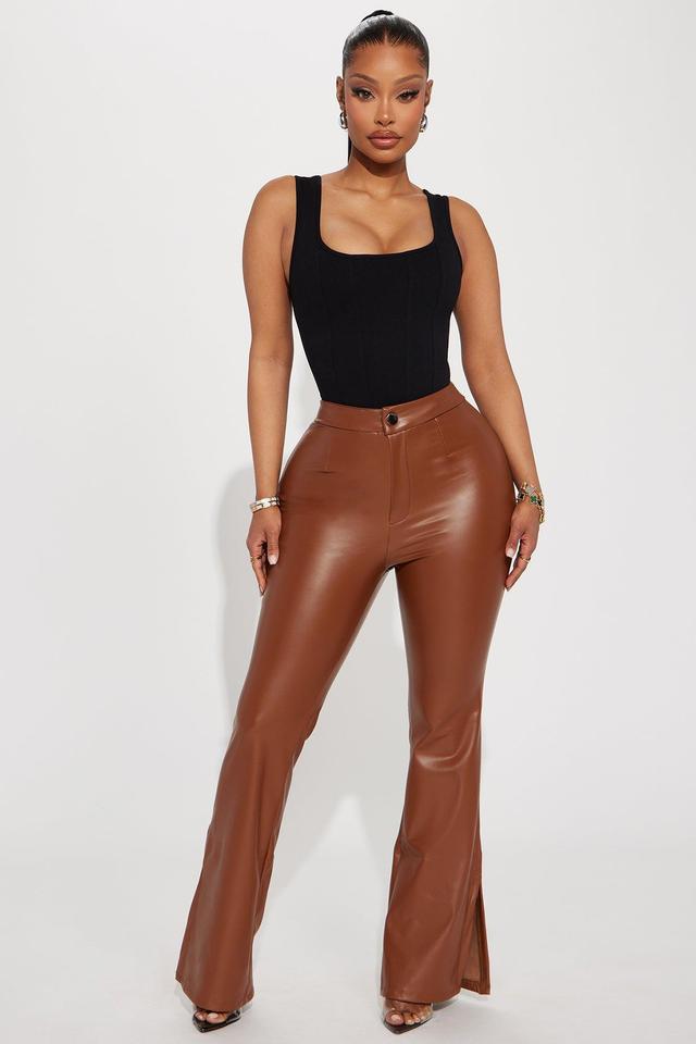 Natasha Faux Leather Flare Pant - Brown Product Image