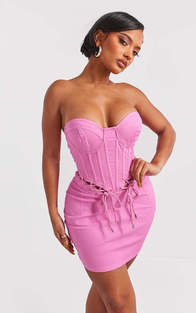 Shape Pink Rope Detail Lace Up Corset Bodycon Dress Product Image