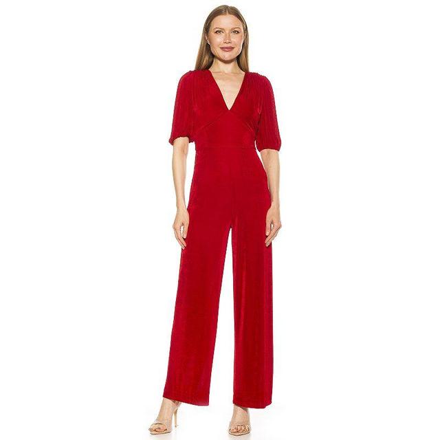 Womens ALEXIA ADMOR Ivy Bubble Sleeve Wide-Leg Jumpsuit Red Product Image