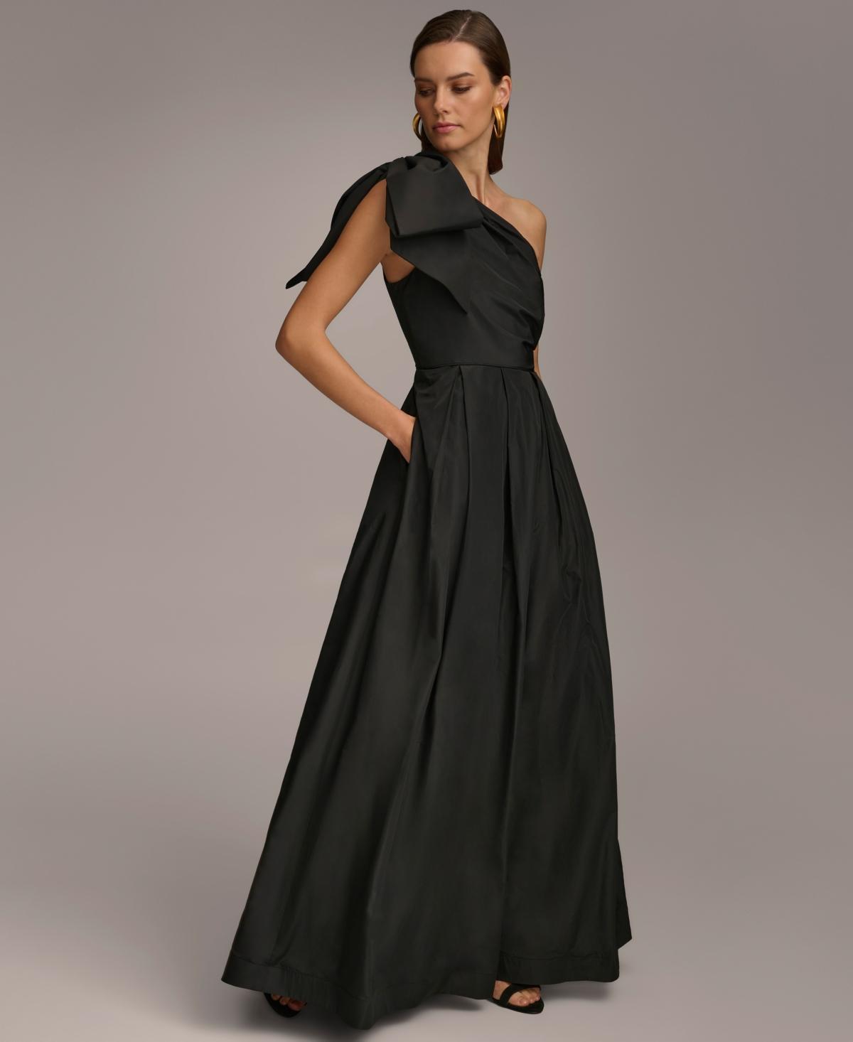 Donna Karan Womens One-Shoulder Bow Gown Product Image