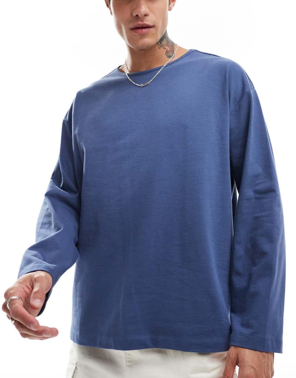 ASOS DESIGN oversized long sleeve t-shirt in indigo Product Image