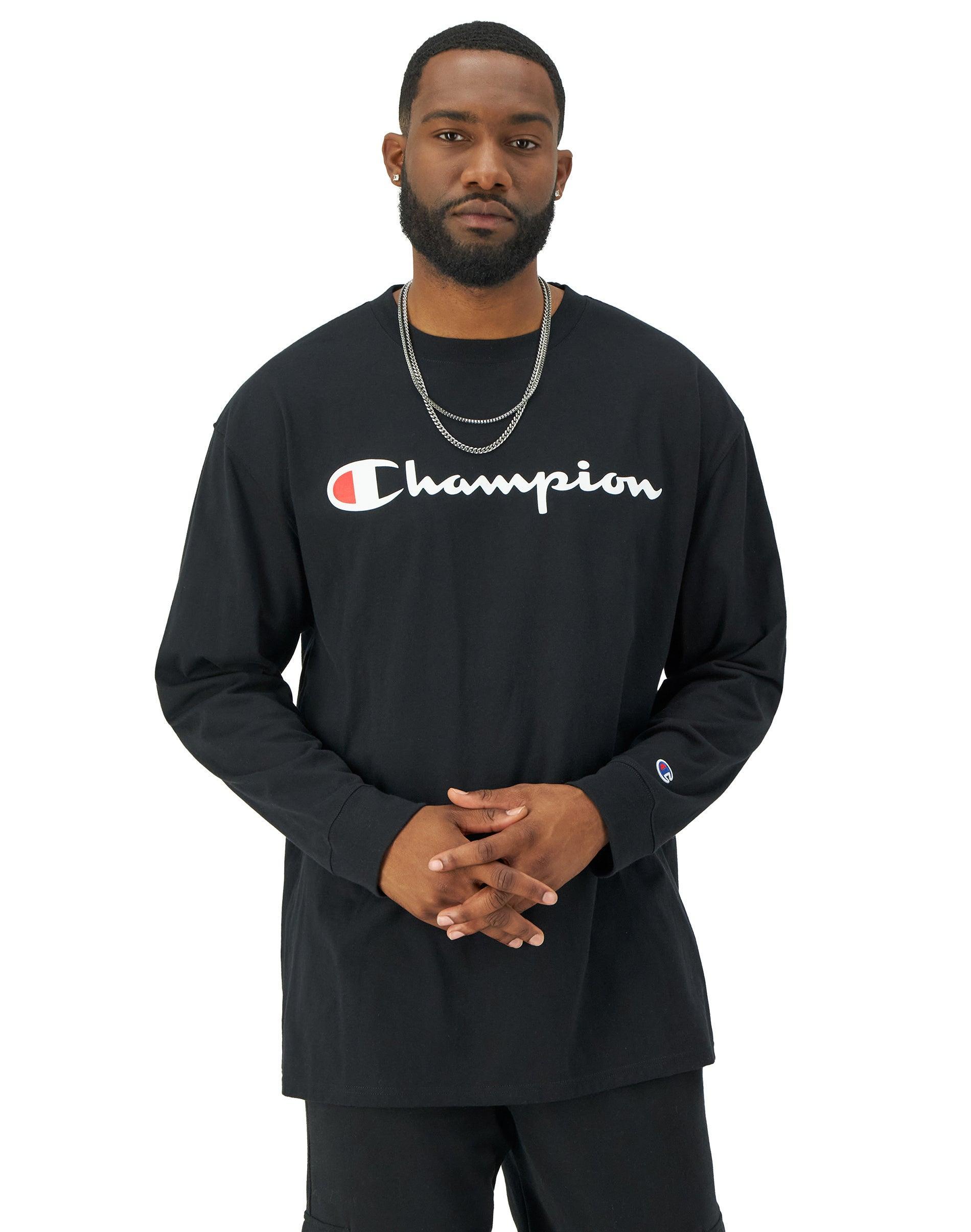 Mens Champion Classic Graphic Long-Sleeve T-Shirt, Script Logo (Big & Tall) Black XLT Product Image