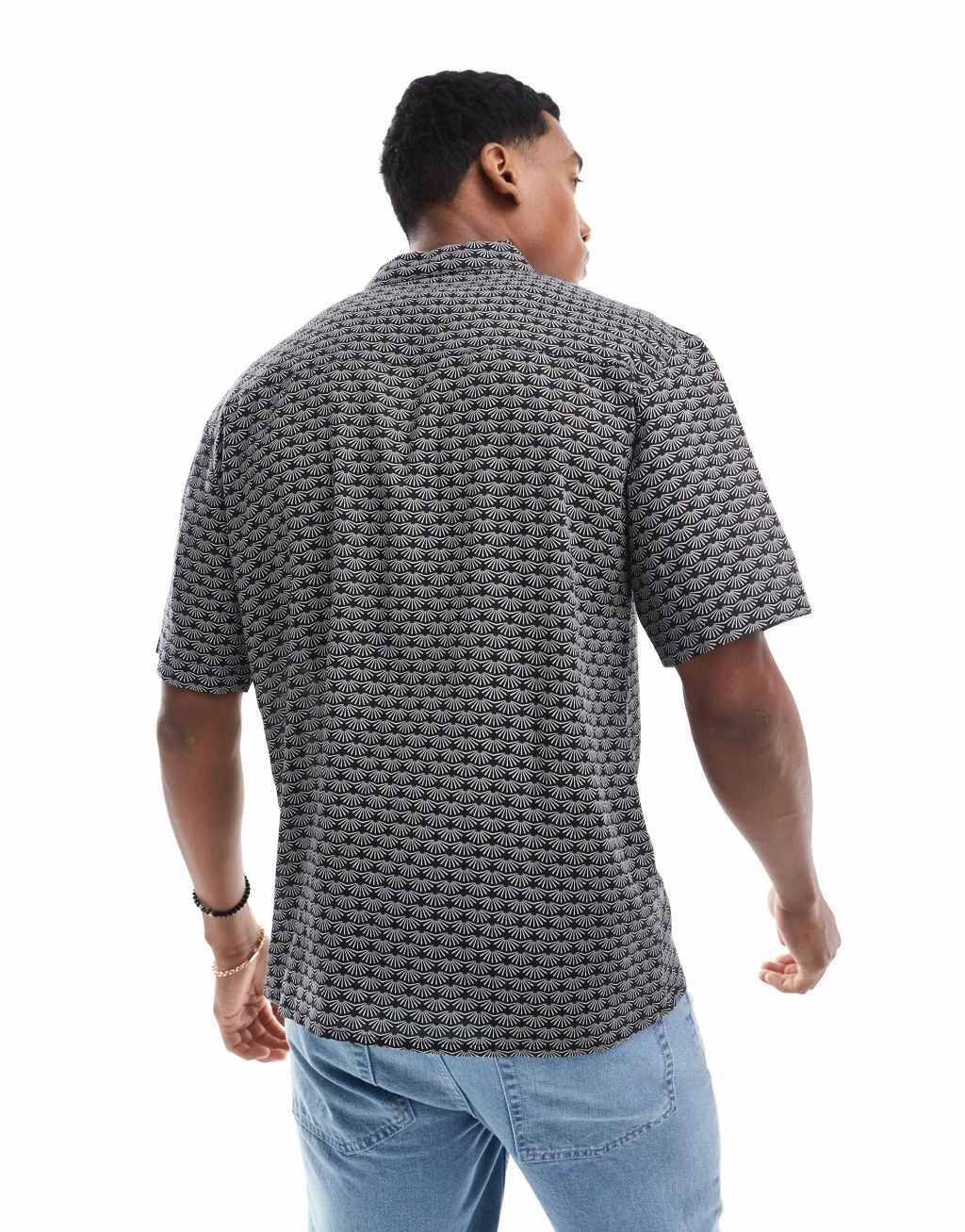 Threadbare short sleeve printed camp collar shirt in black Product Image