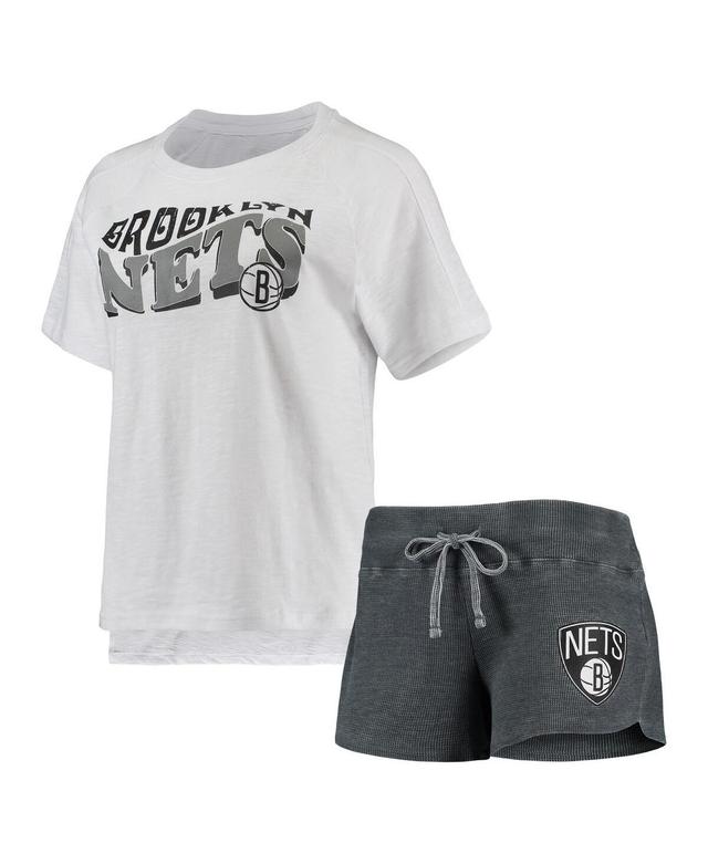 Womens Concepts Sport Charcoal Brooklyn Nets Resurgence Slub Burnout Raglan T-shirt and Shorts Sleep Set - Charcoal Product Image