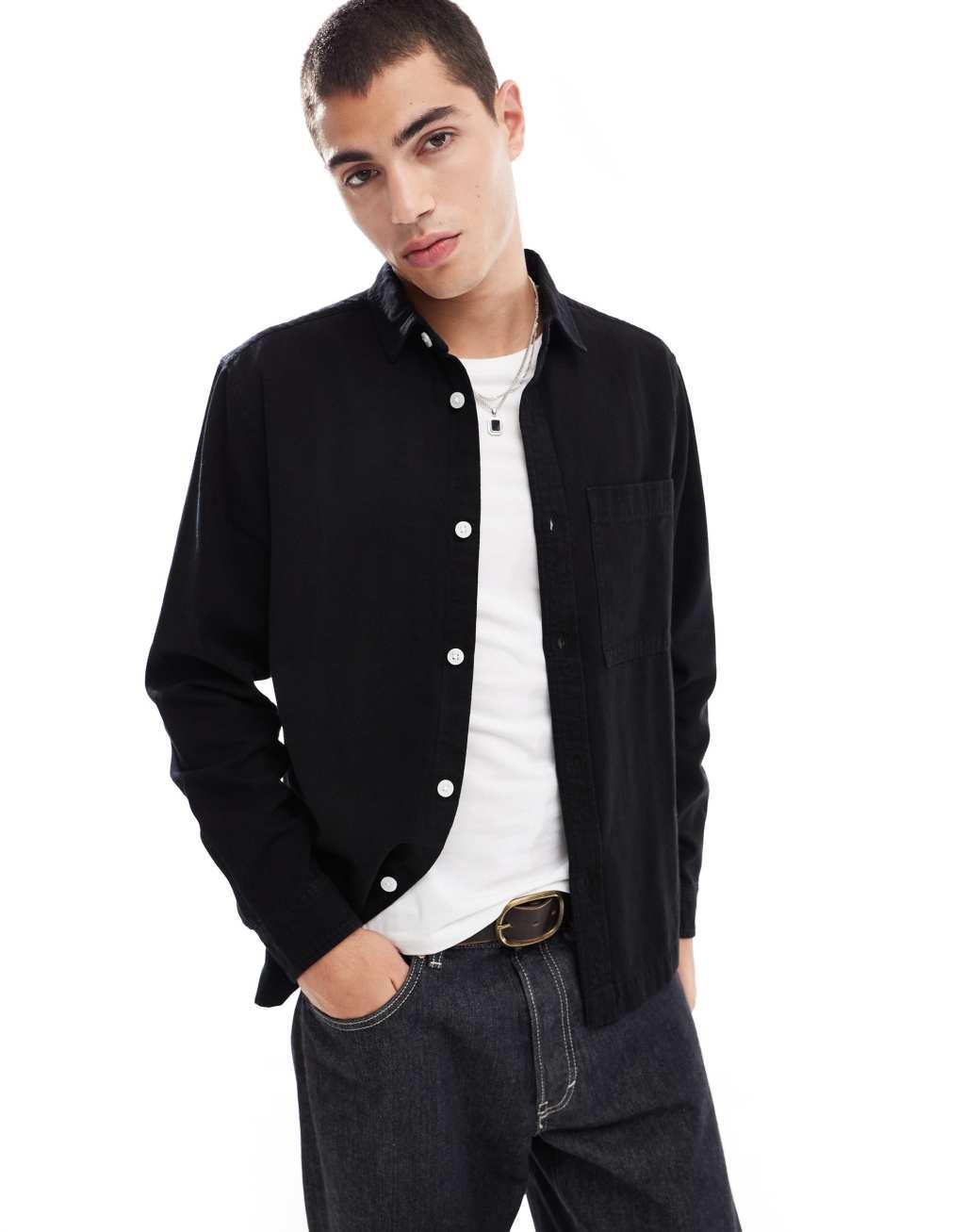 ASOS DESIGN denim overshirt in black Product Image