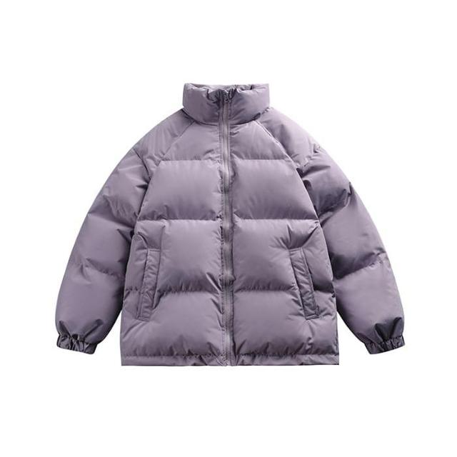 Stand Collar Plain Puffer Jacket Product Image