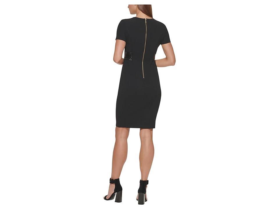 Calvin Klein Scuba Crepe Short Sheath Dress with Faux Leather Belt (Black) Women's Dress Product Image