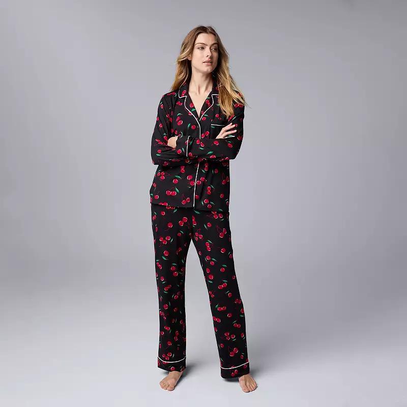 Womens Simply Vera Vera Wang Long Sleeve Pajama Top & Pajama Bottoms Sleep Set Product Image