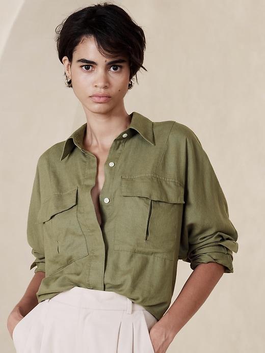 Linen-Blend Dolman-Sleeve Shirt Product Image