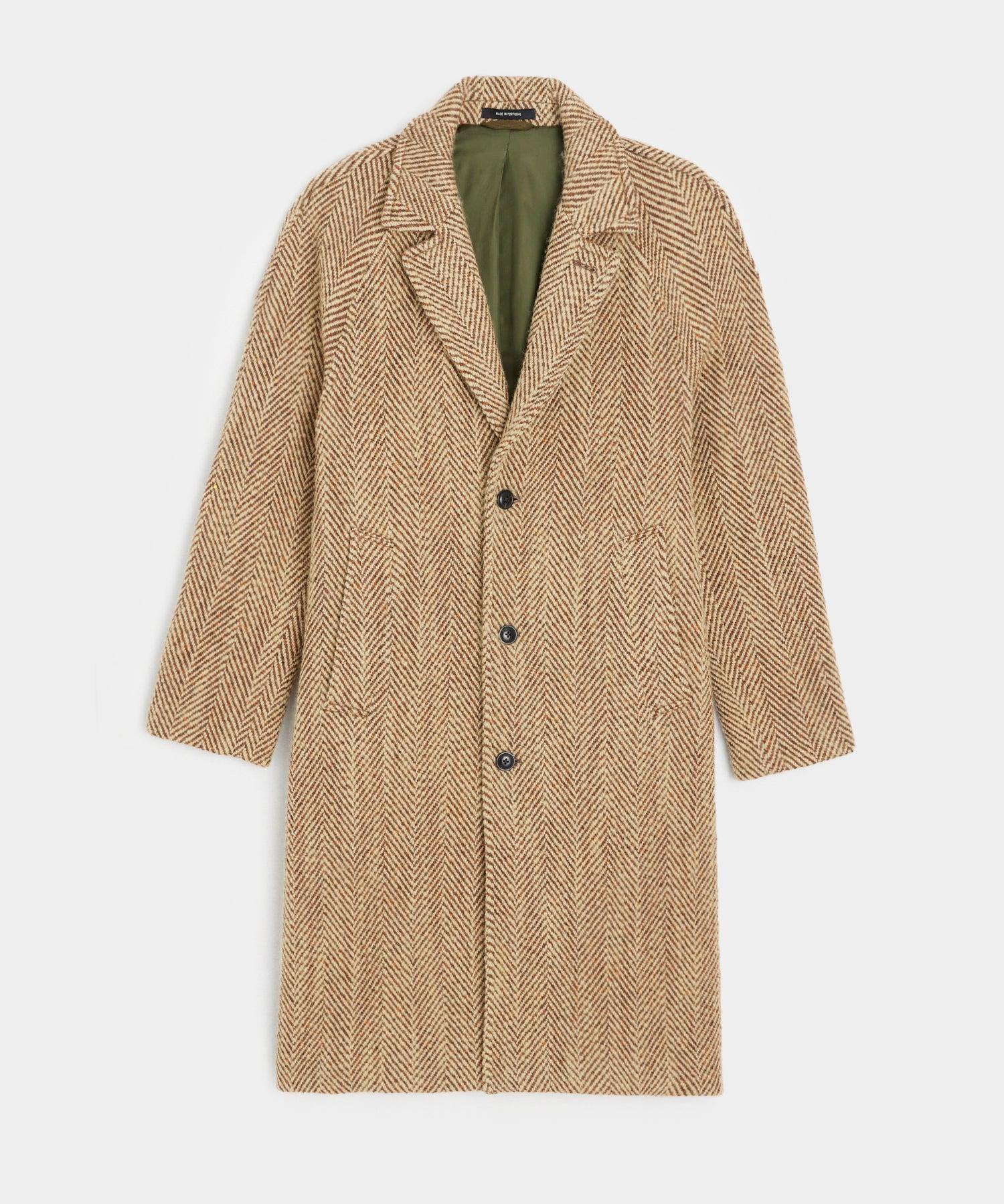 Italian Wool Topcoat in Light Brown Herringbone Product Image