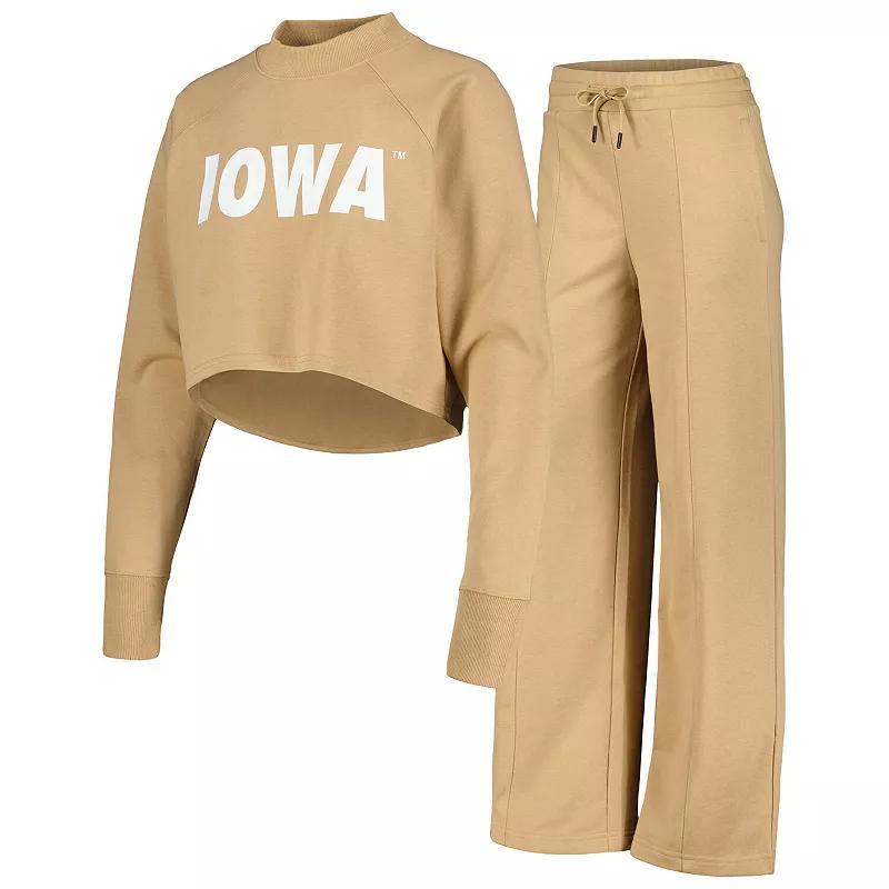 Womens Tan Iowa Hawkeyes Raglan Cropped Sweatshirt & Sweatpants Set Product Image