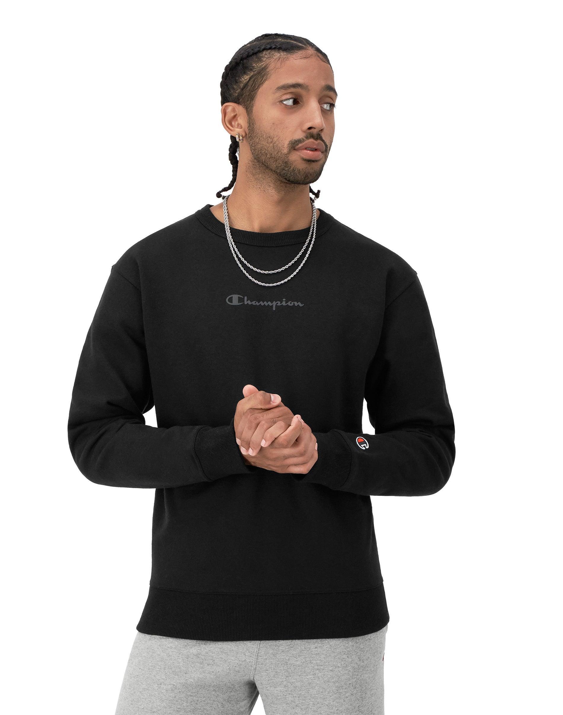 Mens Champion Powerblend Crewneck, Script Logo Black M Product Image