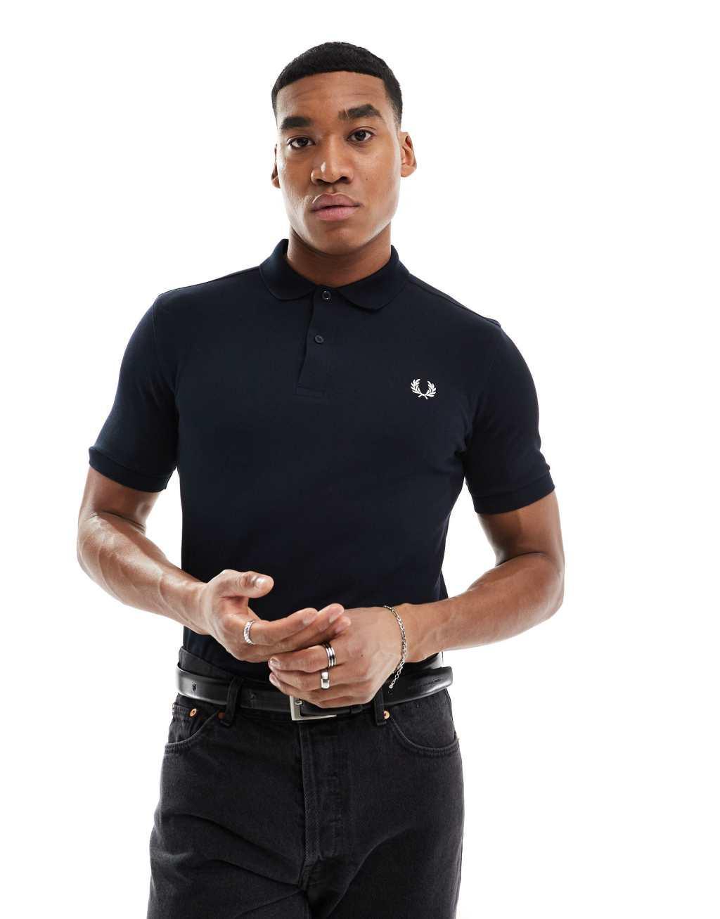 Fred Perry unisex plain polo shirt in navy Product Image