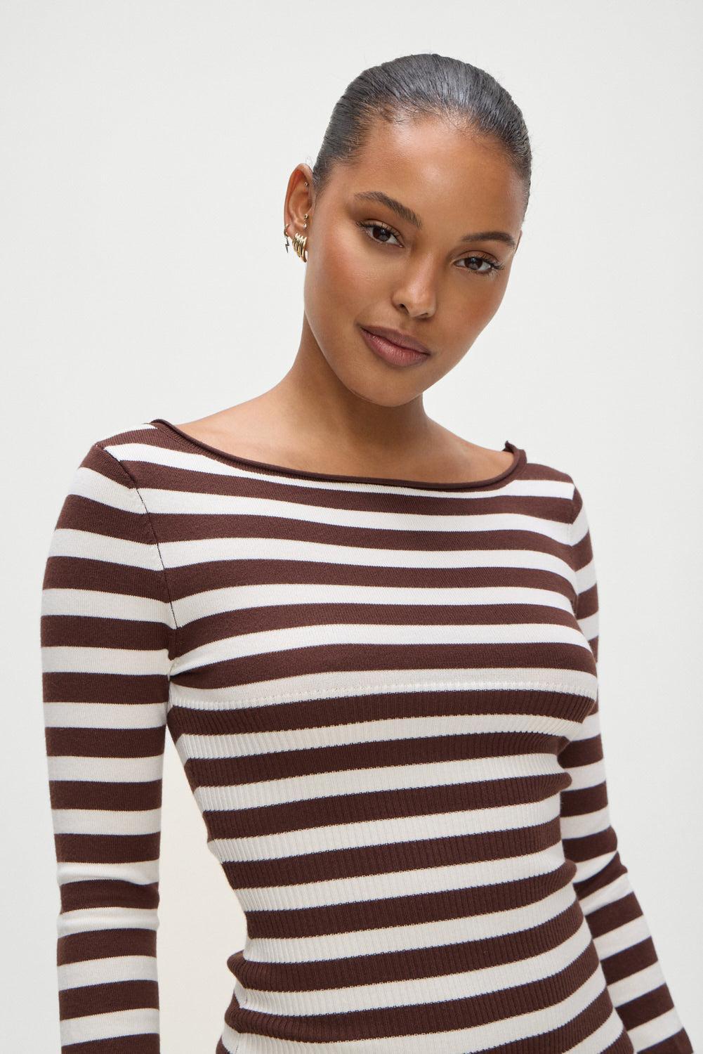 Luca Knit Mini Dress - Brown Sugar Stripe Product Image