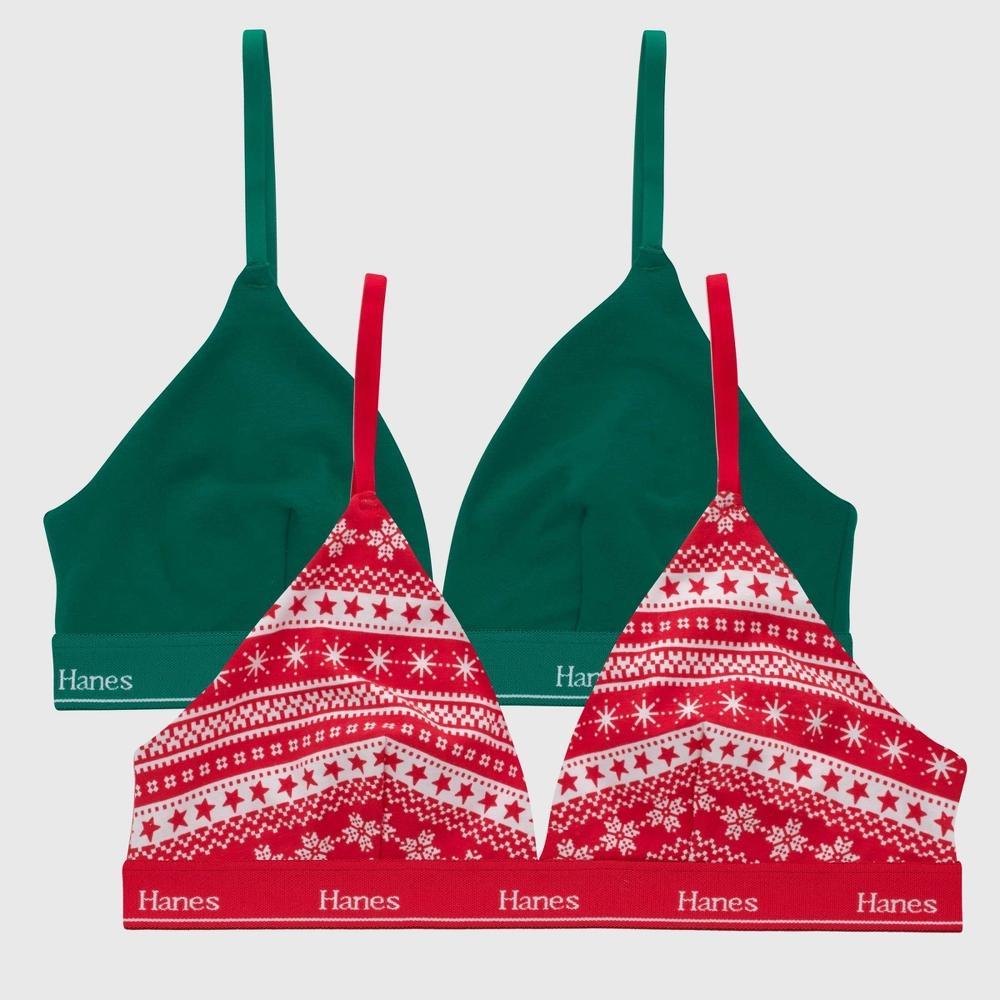 Hanes Women's 2pk Holiday Triangle Bra MHO102 - Red/Emerald Green XXL Product Image