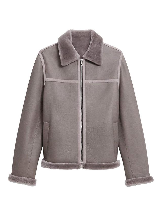 Womens Leather Shearling-Trim Jacket Product Image