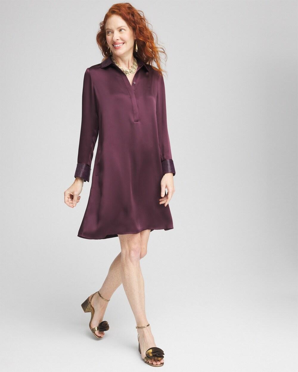 Satin Embroidered Shirt Dress Product Image