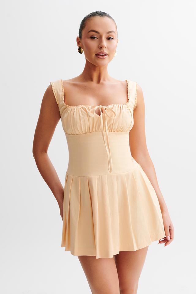 Donna Cotton Ruched Mini Dress - Peach Product Image