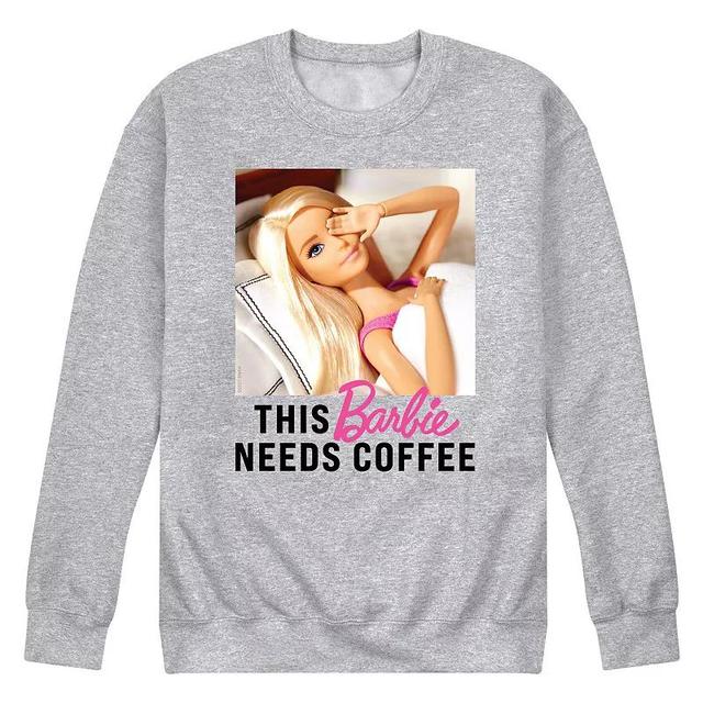 Mens Barbie This Barbie Needs Coffee Fleece Sweatshirt Grey Gray Product Image