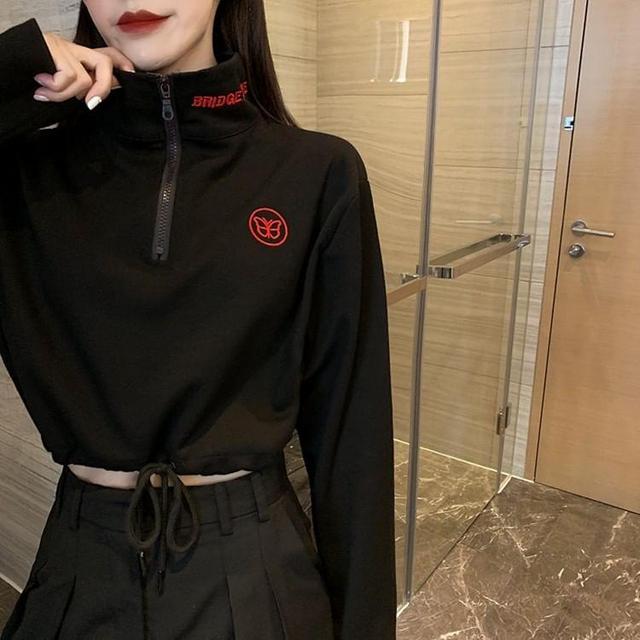 Mock Neck Half Zip Crop Sweatshirt Product Image