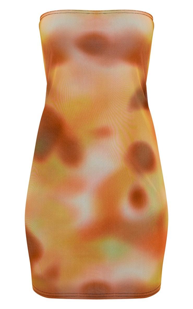 Orange Abstract Print Mesh Bandeau Lined Bodycon Dress Product Image