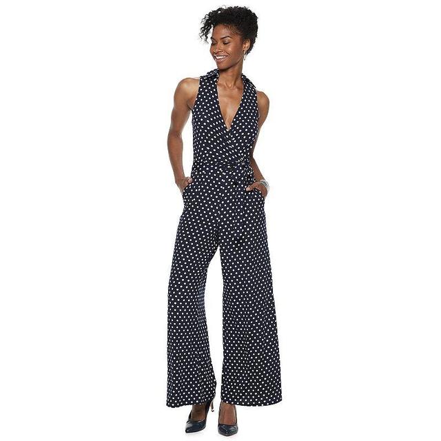 Womens Nina Leonard Print Surplice Wide-Leg Jumpsuit, Size: Small, Blue Product Image