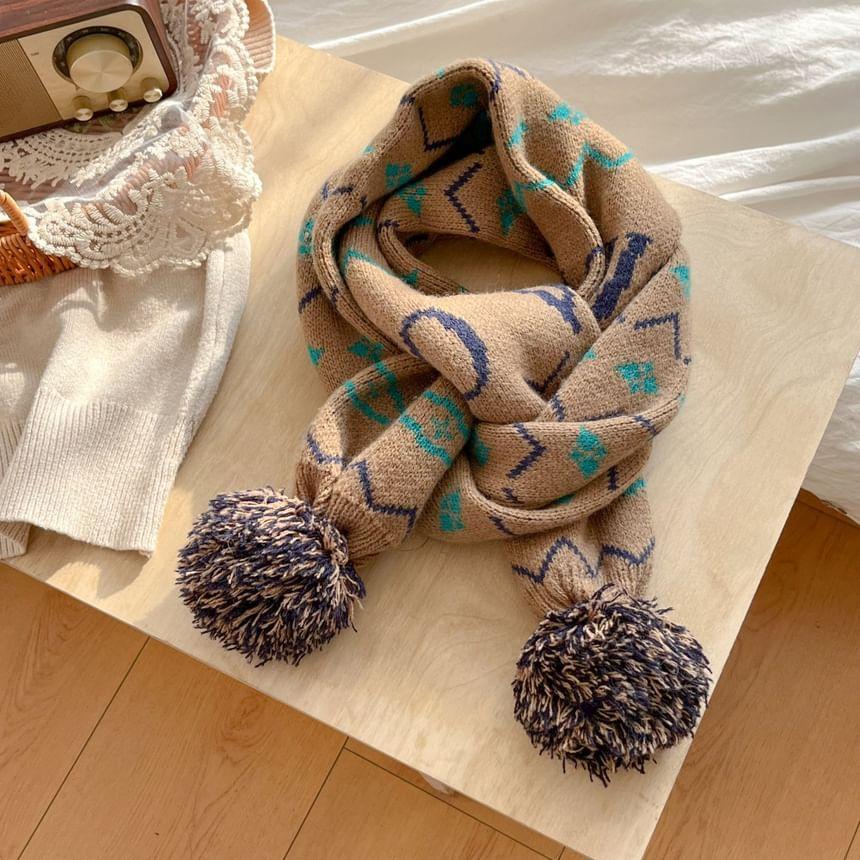 Patterned Pom Pom Knit Scarf Product Image