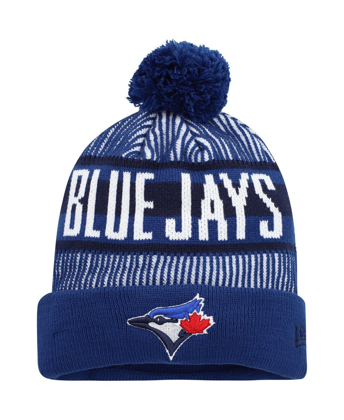 Mens New Era Royal Toronto Blue Jays Striped Cuffed Knit Hat with Pom Product Image