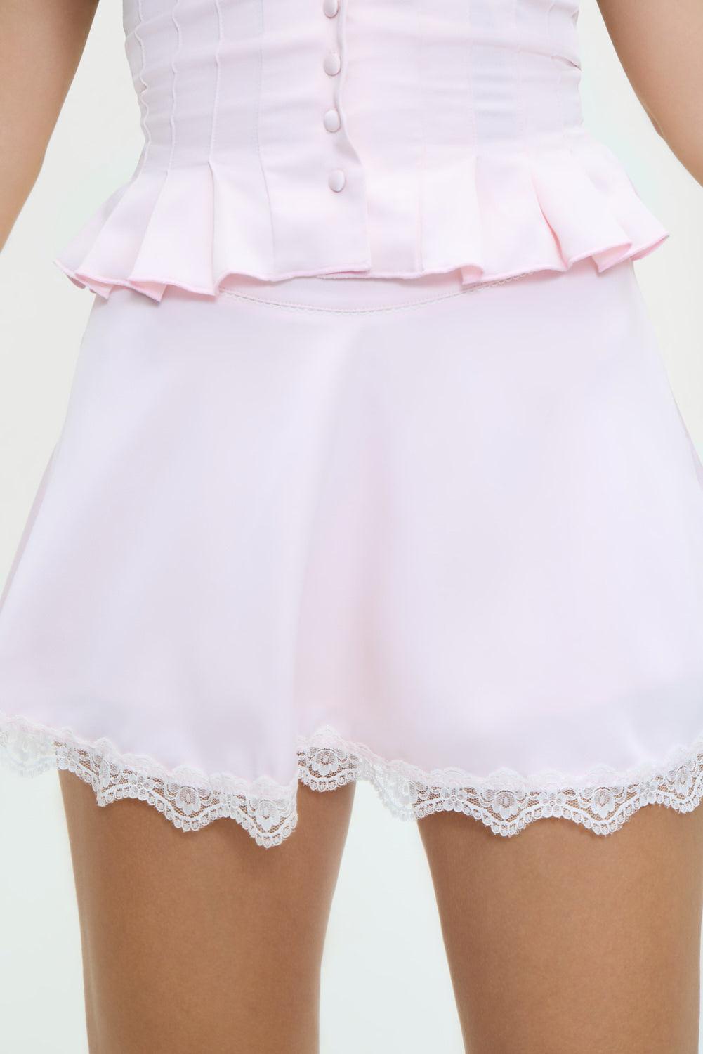 Angeline Satin Mini Skirt - Pink Porcelain Product Image